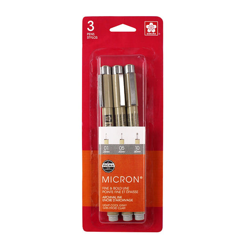 Sakura Pigma Micron Pen - Light Cool Gray Fine Bold Line Set of 3