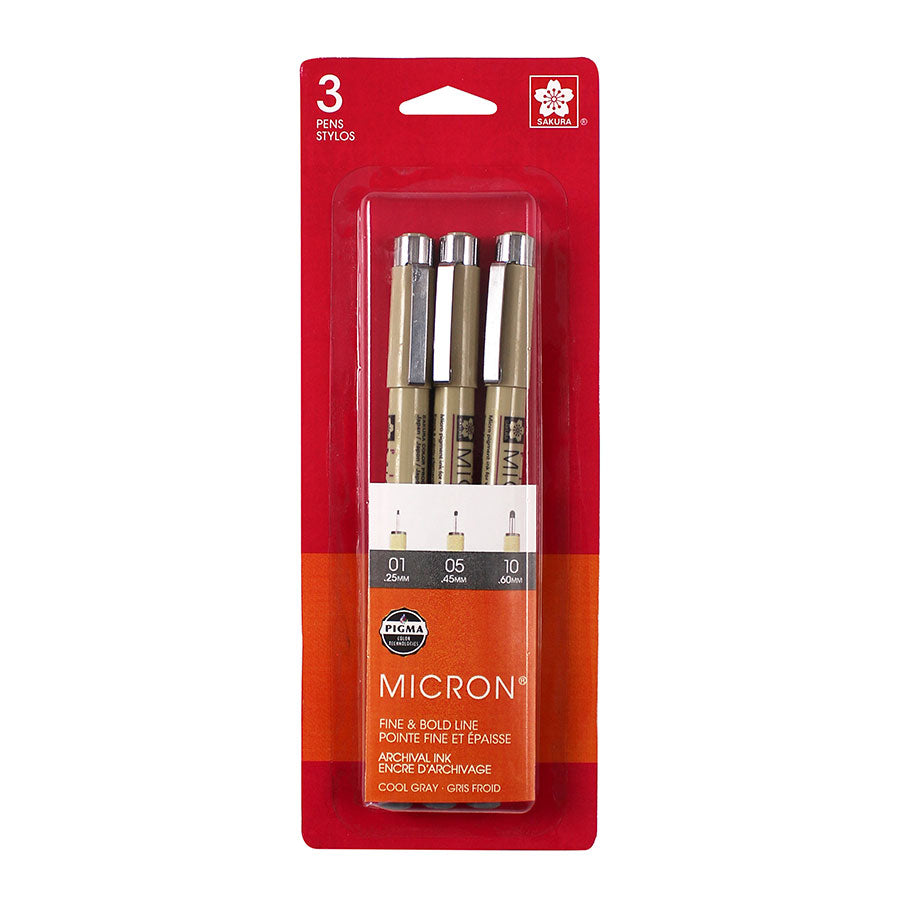 Sakura Pigma Micron Pen - Cool Gray Fine Bold Line Set of 3