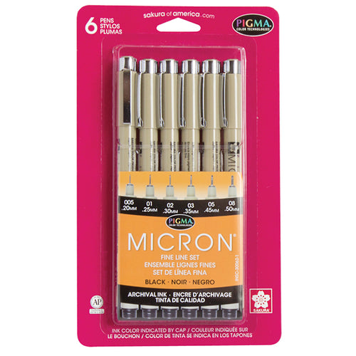 Sakura Pigma Micron Pen - Black Fine Line Set of 6