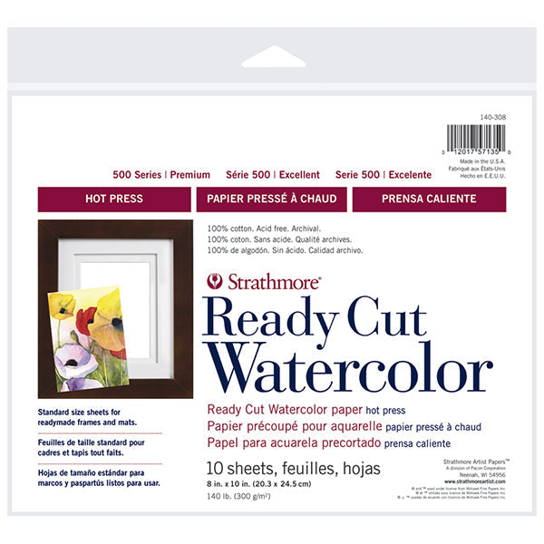 Strathmore 500 Series Ready Cut Watercolor Paper Pack of 10 HP - 8" x 10"