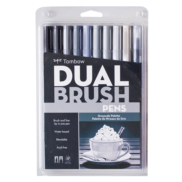 Tombow Dual Brush Pen Set Grayscale Palette Set of 10