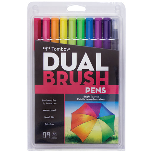 Tombow Dual Brush Pen Set of 10 Bright Palette